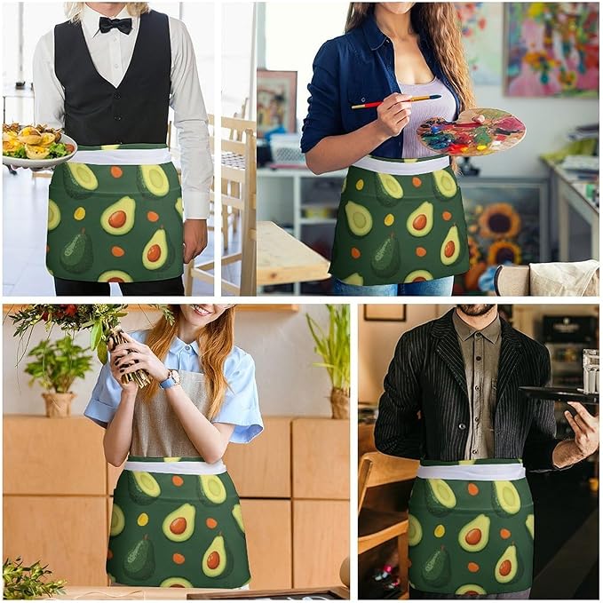 Server Apron with 3 Pockets Waist Waiter Waitress Half Apron Short Aprons
