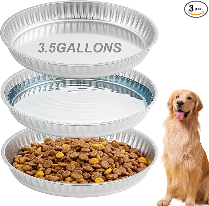 Zonon 3 Pcs 3.5 Gallon Galvanized Steel Feeding Food Steel Pans 19.7 Inches Galvanized Oil Drain Pans Utility Bowl for Livestock Pet Dog Ducks Horses Feeder