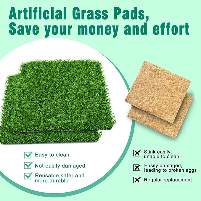 8 Pack Chicken Nesting Box Pads - Washable Artificial Grass Nesting Pads - Chicken Nesting Pads for Chicken Coop and Pet Garden Lawn Indoor Outdoor 12"×12"×1"
