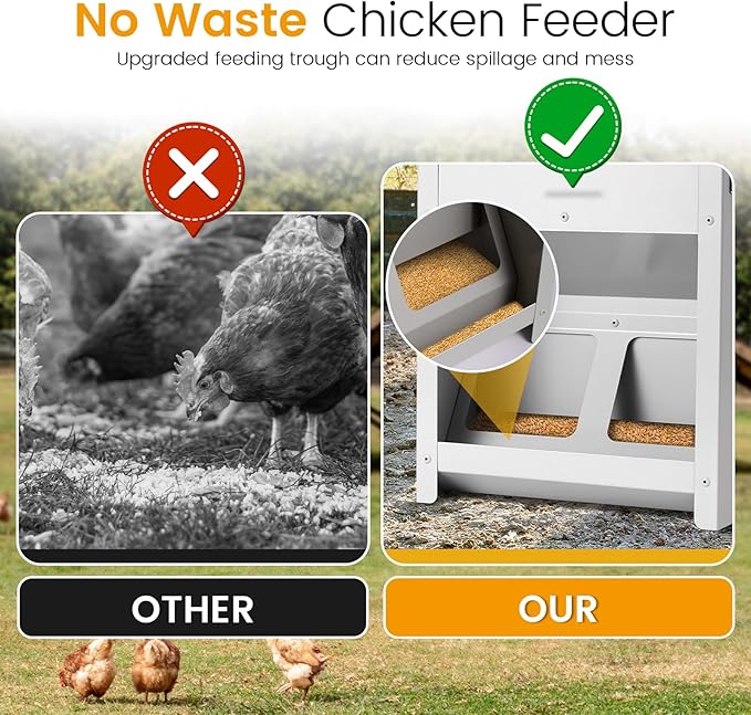 20Lbs Automatic Chicken Feeder Large Poultry Feeders No Waste Outdoors Metal Hanging Chicken Feeder Trough Dispenser with Lid and Visual Window for Chicken Poultry Turkey Duck