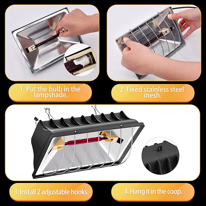 Heat Lamp for Chickens, 250W Chicken Heat Lamp, Brooder Heater for Chicks, Hanging Light Heated Adjustable Temp & Height, with Anti-Fall Aluminum Alloy Lamp Shade, for Chick, Ducks, Poultry (black)