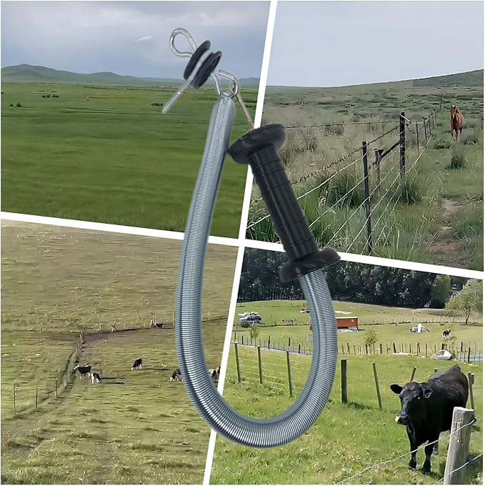 2 Set Electric Fence Gate Kit,Electric Fence Gate Handle with Spring,16.4 Ft Tension Spring