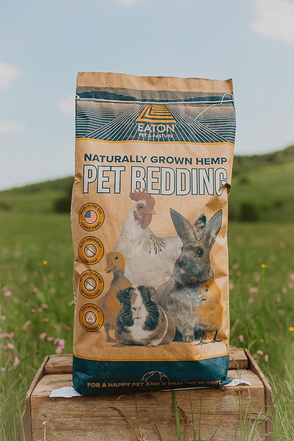 Eaton Pet and Pasture, Naturally Grown Hemp Pet Bedding for Chickens, Nesting Boxes, Rabbits, Hamsters, Small Pets, Highly Absorbent, Hypoallergenic, Eco-Friendly, Farmer Owned 28L
