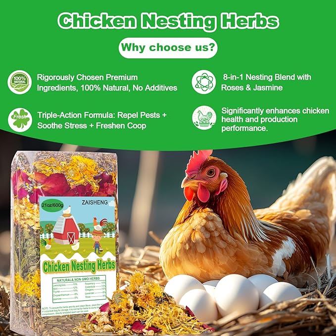 21 oz Chicken Nesting Herbs – 10 Natural Dried Blend, Lavender Rose Mint Mix, Helps Reduce Odors and Freshen Coop Naturally, Relaxing & Calming Herbs for Happy Hens
