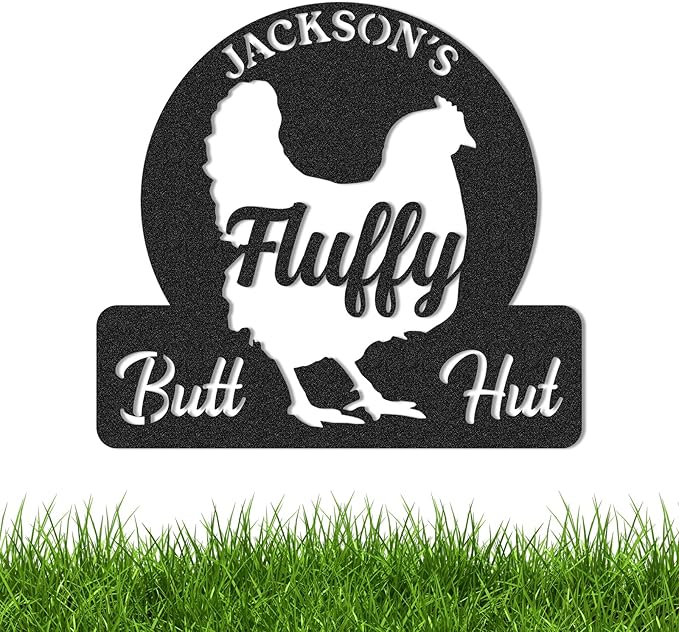 Personalized Chicken Coop Signs, Outdoor Chicken Coop Decor, Vintage Hen House Wall Decor, Custom Fluffy Butt Hut Sign for Farm Yard Garden Home, Gifts for Chicken Lovers Color03