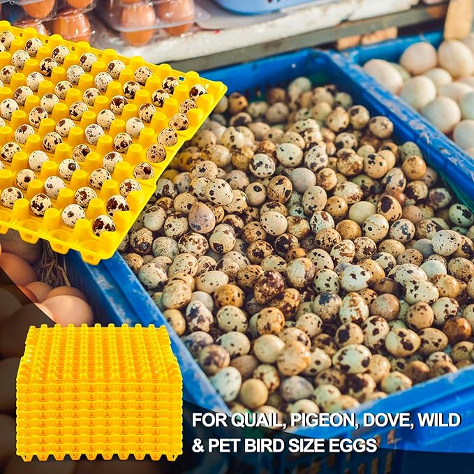 10 Pcs 90 Egg Plastic Trays Quail Egg Flats Holder for Quail Pigeon Dove Bird Flat Carton (Yellow)