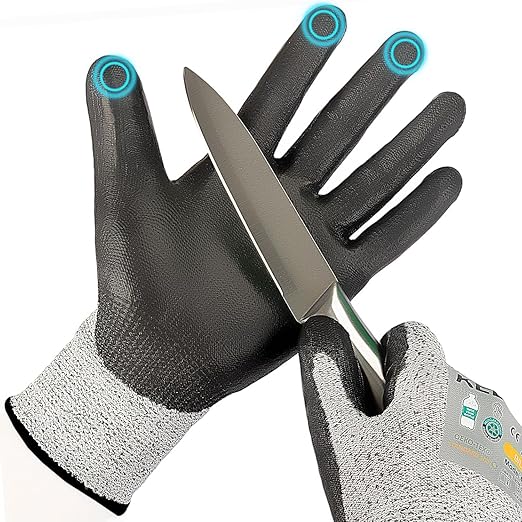 Kebada Cut Resistant Gloves, ANSI A2 Cutting Glove, PU Coated, Touchscreen, Multi-Purpose Model C2, 1 Pair, Medium