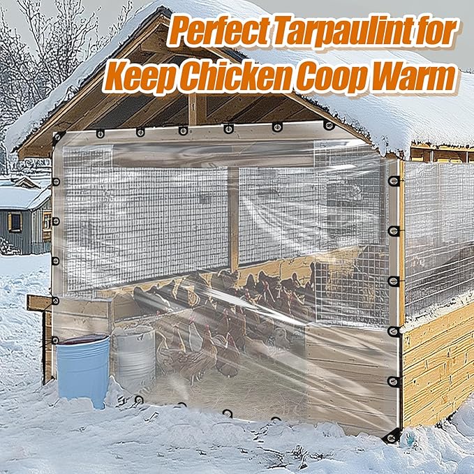 10x12ft Anti-Tear Clear Tarp Waterproof - 2pcs Windproof Poly Tarpaulin, Heavy Duty Transparent Enclosure with Grommets for Covering Chicken Coops Greenhouse Garden Plants