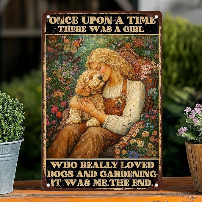 Funny Garden Decor Gardening Sign There was A Girl Who Really Loved Dogs Vintage Metal Tin Sign Wall Decor for Garden Outdoor Yard Farmhouse 12x16 Inch