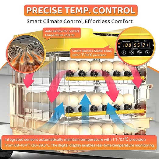 216 Egg Incubator for Hatching Eggs with Fully Automatic Egg Turning, Humidity Control by Bottles, Incubators for Chicken, Ducks, Quail, and Other Poultry Eggs, 360° View with Clear Window