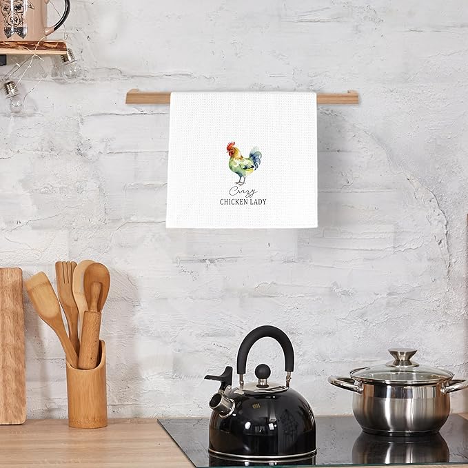 Crazy Chicken Lady Kitchen Dish Towels 16x24 Inch, Funny Gifts for Chicken Lover Mom, Sarcastic Green Mama Decorative Hand Tea Towels for Farmhouse Home