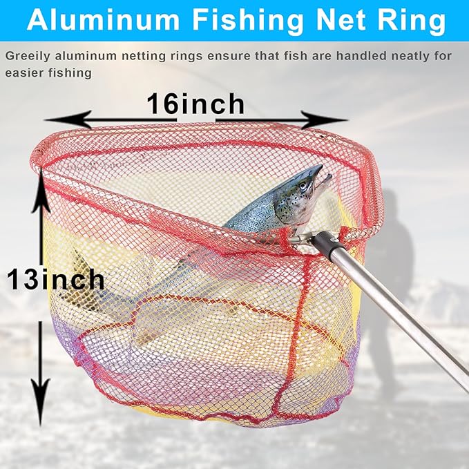 Fishing Landing Net, Fishing Net with Handle for Fishing with Splicing Extension Pole Handle Sturdy Stainless Steel Tubes Comfortable Sponge Handle, yellow