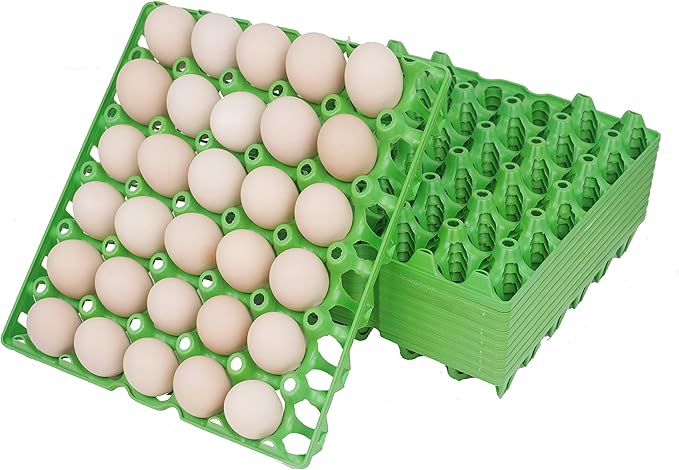 10Pcs Plastic Egg Tray 30-Cell Egg Flats, Stackable Egg Cartons, Green, Polypropylene, Rectangular, Modern, Sturdy, Kitchen, Storage