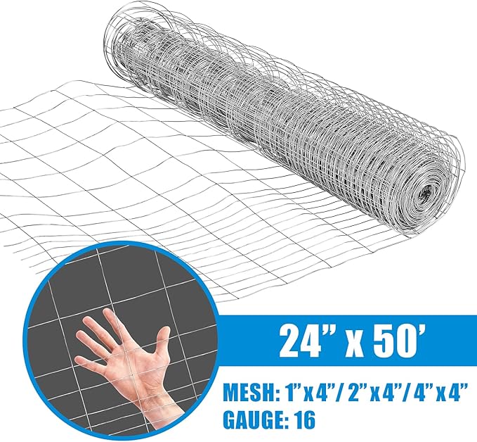 Fencer Wire 16 Gauge Galvanized Super Rabbit Guard Garden Fence, Welded Wire Fence for Preventing Rabbits, Dogs, Cats, Chickens, and Other Small Animals from Damaging The Garden (24 in. x 50 ft.)