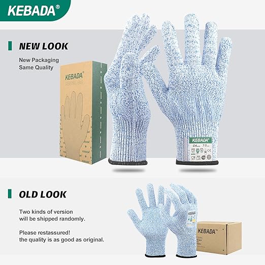 Kebada Cut Resistant Gloves, 100% Food Grade Cutting Gloves, ANSI A4 Level 5 Protection Anti Cut, Glass-Free and Steel-Free, Model C4, 6 Pairs, Medium