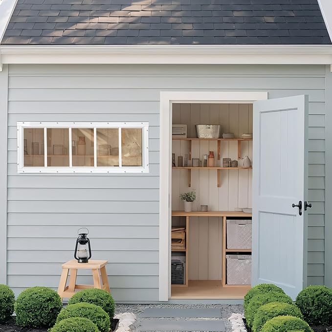 Shed Windows 2 Pack, Fixed Transom Windows 10" x 29" with Tempered Glass, Garage Doors Window for Shed, Chicken Coop, Playhouse, Household (White)