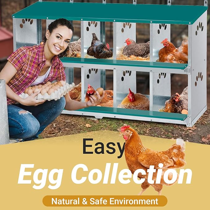 Chicken Nesting Box, 10 Compartment Nesting Box, 10 Room Metal Nesting Boxes for Chicken, Green