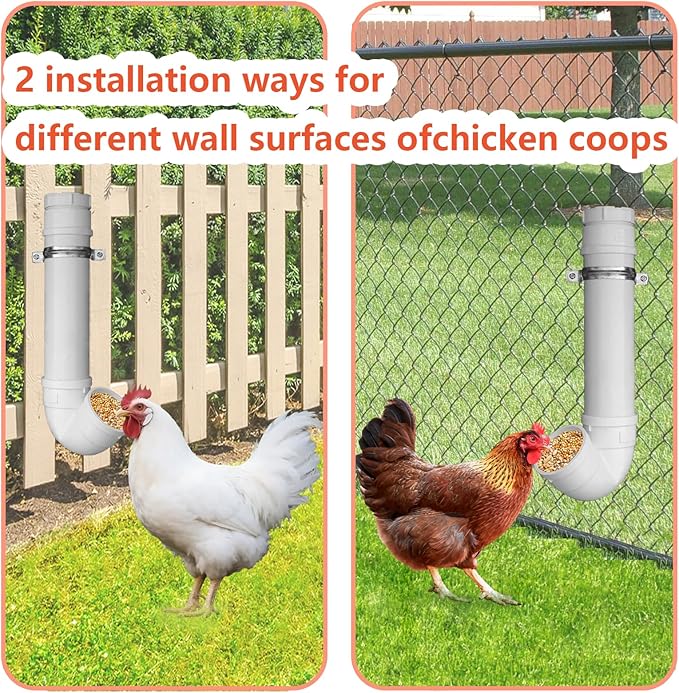 3Pack Automatic Chicken Feeder, PVC Pipe Hanging with Lid Hanging, for Chicken Poultry Feeder, Easy to Install and Clean