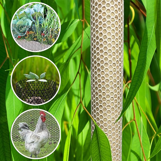 Chicken Wire Fence Mesh Plastic with Zip Ties, 1.3×10FT Chicken Wire Mesh for Gardening, Poultry Fencing, Crafts, Moss Poles, DIY, Floral Netting - White