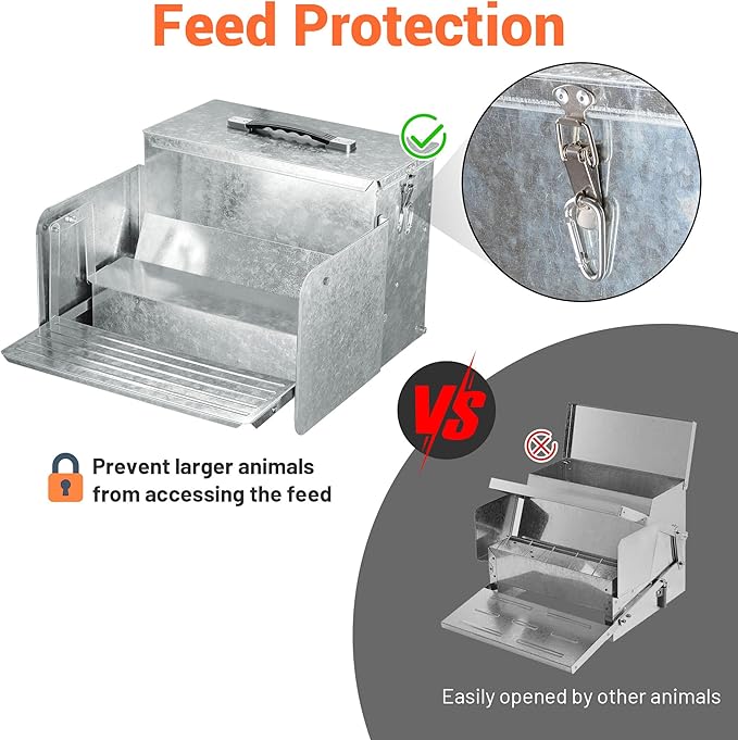 Yescom 26lbs Automatic Treadle Chicken Feeder Portable with Lock Rat Proof Weatherproof Galvanized Steel Trough Poultry Farm Tank 12L for 6-12 Chicken 10 Days
