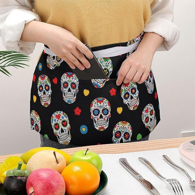 Half Apron with 3 Pockets Chef Cooking Kitchen Restaurant Aprons for Women Men