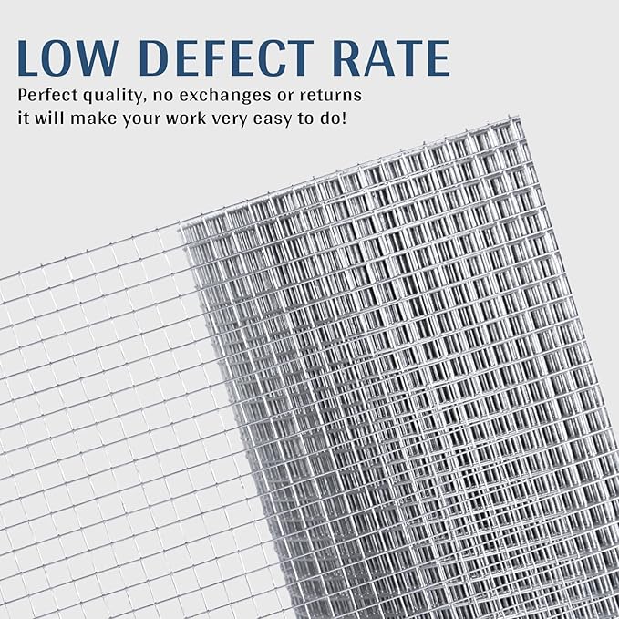Hardware Cloth 1/2 in. x 3 ft. x 50 ft. 19-Gauge, Galvanized Wire Mesh Roll, Chicken Wire Fencing, Welded Wire Fence Roll, Gopher Mesh, Rodent Wire, Chicken Coop/Run Wire, Rat Wire Mesh