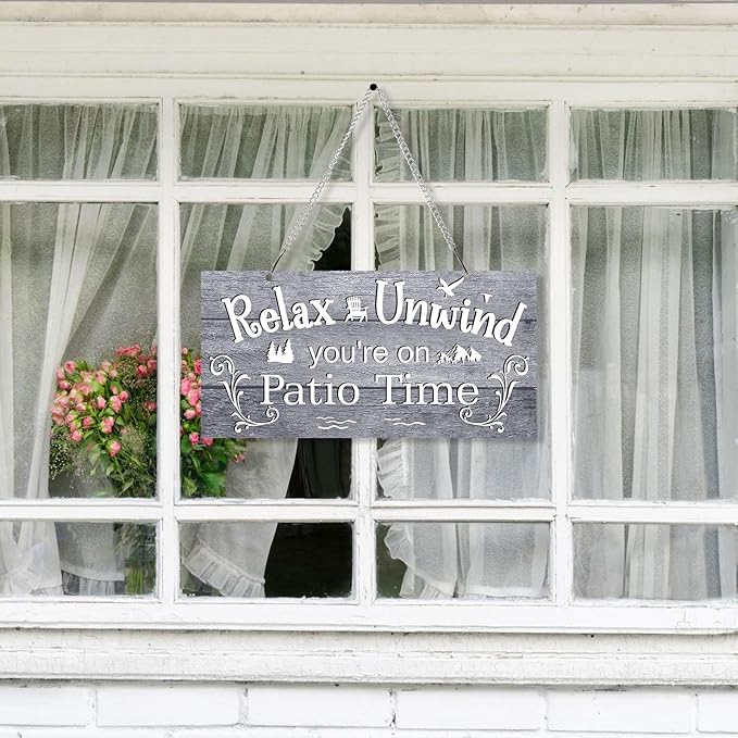 Hotop Patio Decor Patio Sign Decorations Outdoor Metal Porch Wall Decor Rustic Farmhouse Wall Art for Backyard Porch Balcony Gazebo Accessories(12 x 6",Gray)