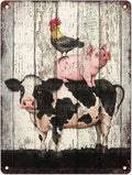 Vintage Chicken Cow Pig Tin Sign Retro Coop Wall Decor Nostalgic Art Funny Animals Rustic Metal Poster Outdoor Store Cafe Poultry House Pubs Farm Farmhouse 12 * 16inch