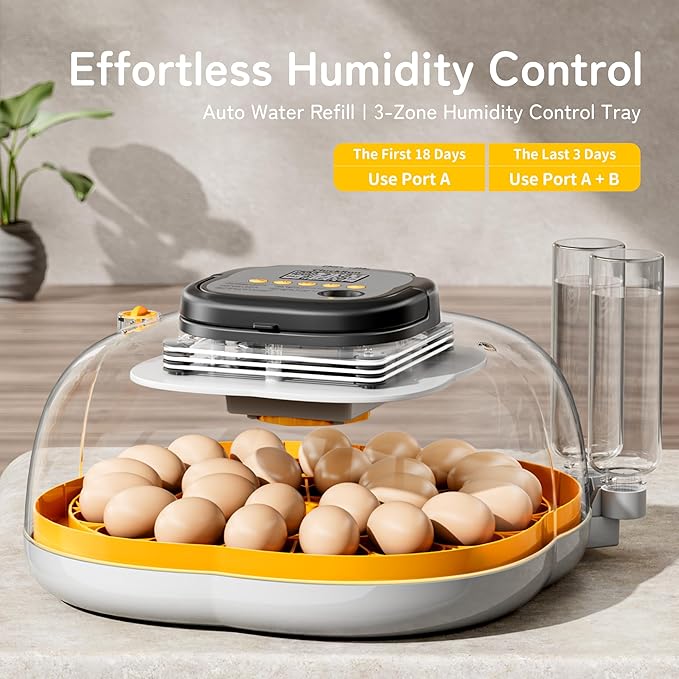 25 Egg Incubator, Temperature & Humidity Control, Programmable Automatic Egg Turning & Auto Stop, Settable Incubation Period, Egg Candler, Auto Water Refill, Air Vent, Hatching Chicken, Duck, Quail