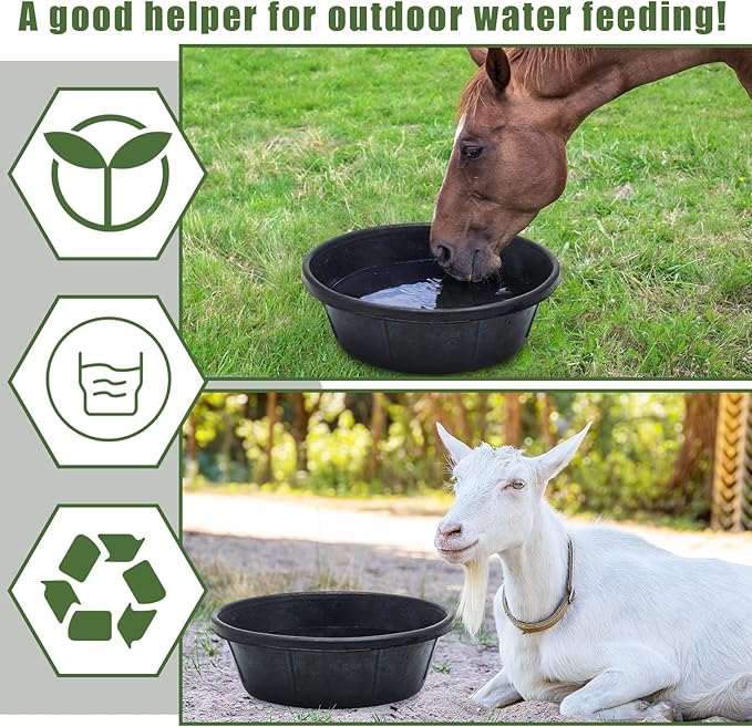 Sadnyy 5 Pcs 8 Quart/ 2 Gallon Rubber Feeder Pan, Rubber Feed Pan Utility Horse Feed Bucket Dog Bowl Horse Feeder for Cats Dogs Goats Chicken Dust Bath Container Animal Feeding, 14.57 x 4.5 inches