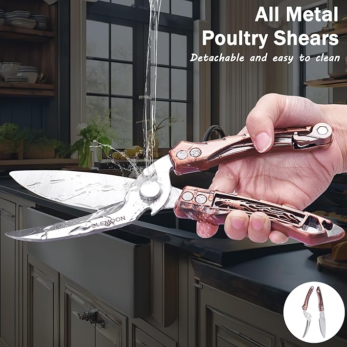 Kitchen Shears Heavy Duty Poultry Shears for Bone,Chicken,Turkey,Meat,Fish and Pizza Cutting Board Kitchen Scissors All Purpose for Food Ideal for Chef and Home Cooking,Dishwasher Safe Bronze