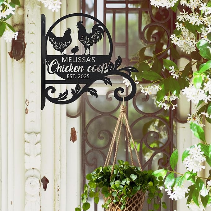 Personalized Chicken Coop Metal Hooks, Custom Hen & Rooster Farm Sign, Rustic Garden Hanging Hook for Plants & Baskets, Chicken Coop Accessories, Gift for Chicken Lovers
