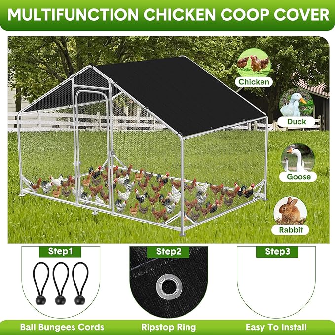 Nuanchu Chicken Coop Cover Waterproof and UV, 11.3 * 6.3 FT Chicken Run Cover for Winter with 18 Ball Bungees Cords Coop Tarp Shade Cloth for Large Coop Walk in Run Pen(Black)