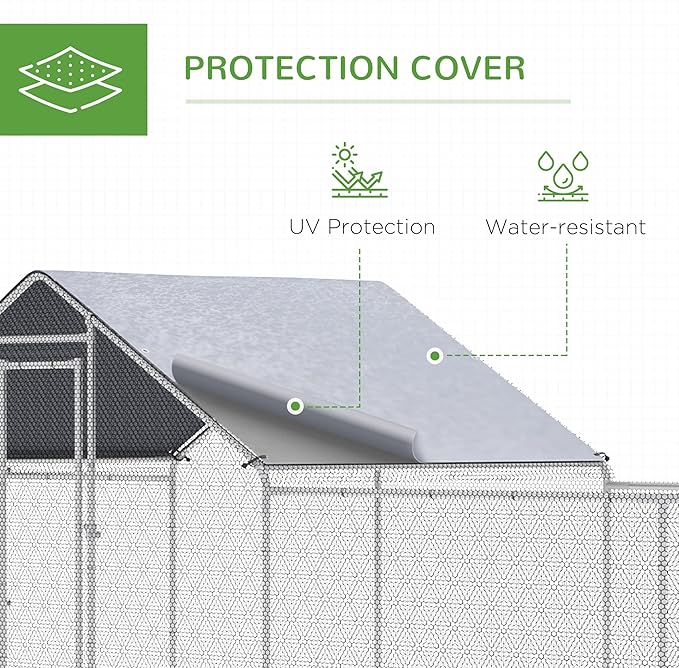 PawHut Large Chicken Coop Metal Chicken Run for Chickens with Waterproof and Anti-UV Cover, Spire Shaped Walk in Fence Cage Hen House for Outdoor and Yard Farm Use, 1" Dia, 23' x 6.6' x 6.4'
