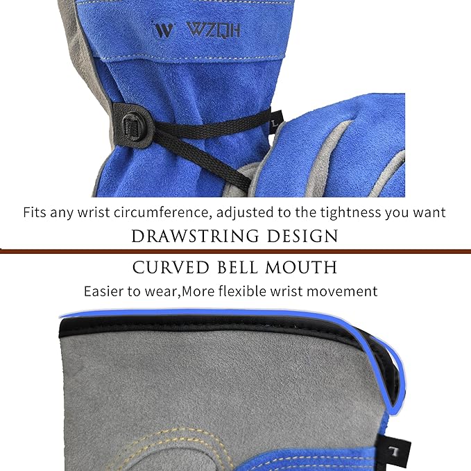 Leather Work Gloves for Men or Women. X-Large Glove for Gardening, Tig/Mig Welding, Construction, Chainsaw, Farm, Ranch, etc. Cowhide, Cotton Lined, Utility, Firm Grip, Durable. Blue-Grey XL