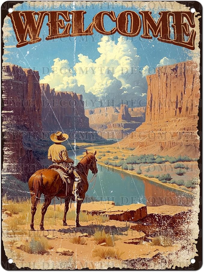 Vintage Cowboy Tin Sign Welcome Retro Wall Decor Nostalgic Art Funny Metal Poster Bedroom Store Cafe Toilet Kitchen Bar Office Living Room Pubs Shop Farmhouse Man cave 12 * 16inch