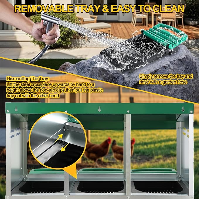 Two-Tier Chicken Nesting Box,6 Hole Metal Chicken Egg Laying Box with Swing Perch and Rollout Egg Collection Protect Eggs