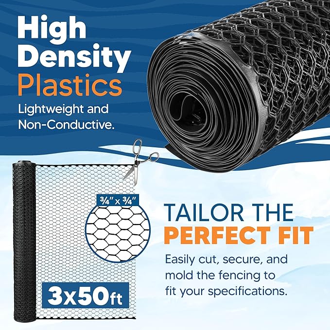 Zebro Plastic Chicken Wire Fence – Lightweight Poultry Netting & Garden Fence for Chicken Coops, Pet Enclosures, Balcony Safety & Landscaping – Weatherproof & Rust-Free - 3' x 50' Black