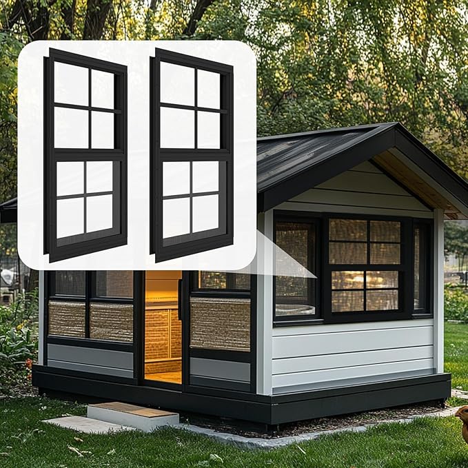 2 Pack Shed Windows 24" x 27" Flush Mount Window with Tempered Glass,House Small Windows,Household Sliding Windows for Chicken Coop, Playhouse, Household, Garage-Black