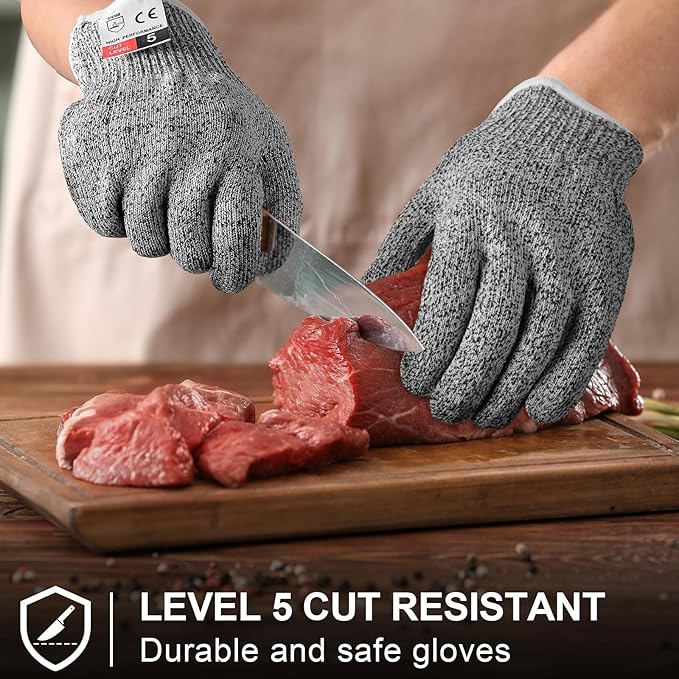 Hercicy 12 Pairs Cut Resistant Gloves Level 5 Protection Safety Cutting Kitchen Cuts Gloves for Chefs Garden