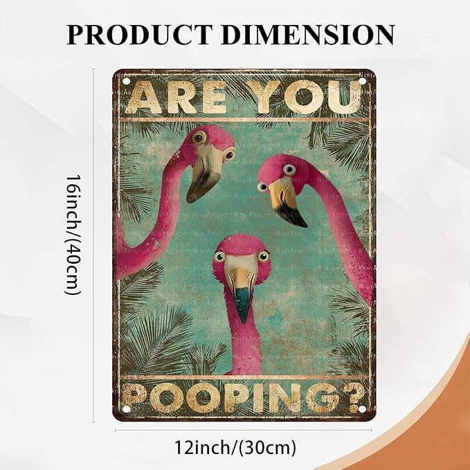 Funny Flamingo Bathroom Sign Are You Pooping Vintage Tropical Wall Art for Bathroom Decor Retro Home Poster 12X16Inch