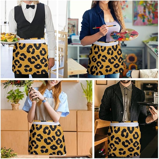 Server Apron with 3 Pockets Waist Waiter Waitress Half Apron Short Aprons