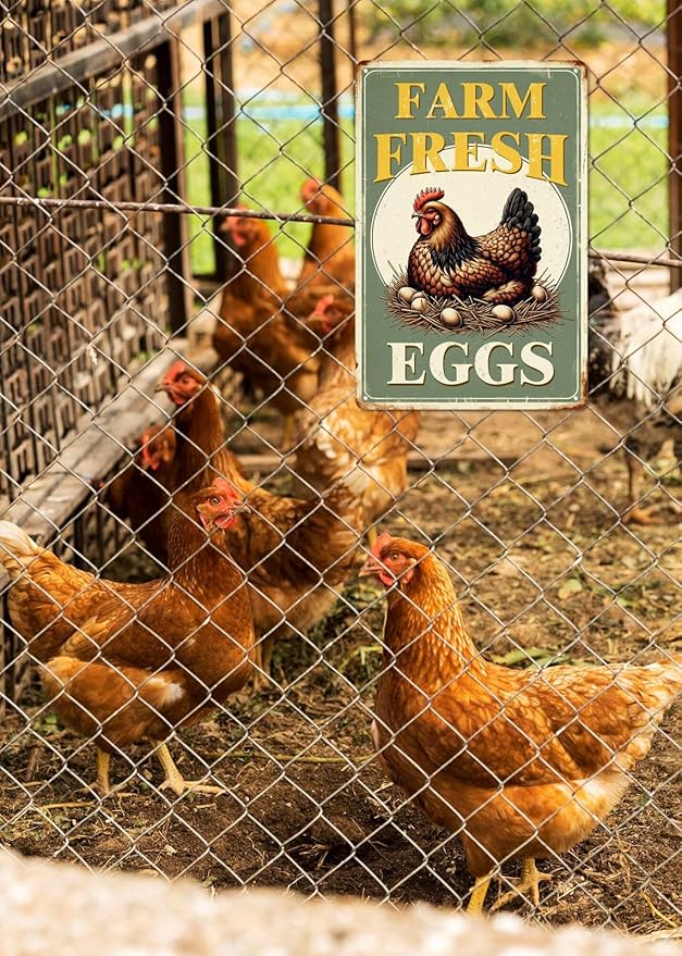 Farm Fresh Eggs Metal Tin Sign Funny Retro Chicken Coop Accessories Farmhouse Home Kitchen Wall Art Decor 8x12 Inch