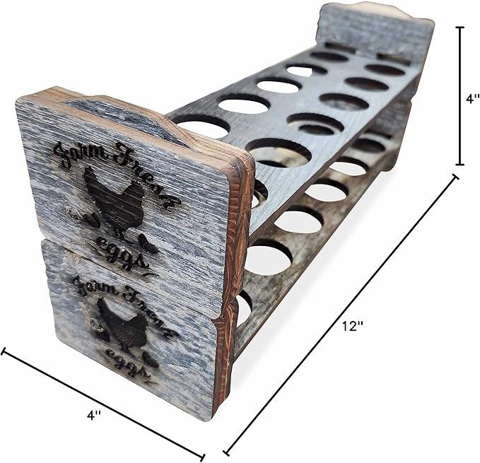 Rockin' Wood Egg Holder Tray- Countertop Stackable Egg Rack For Fresh Eggs - Made in the USA with real rustic reclaimed wood - egg sorter - wood egg tray (Single Tray)
