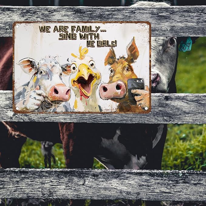 Farmhouse Decor Farm Animal Metal Sign Farmhouse Pig Chicken Cow Metal Sign Cow Metal Sign Vintage Metal Farmhouse Decor Cow Gifts 12 * 8in
