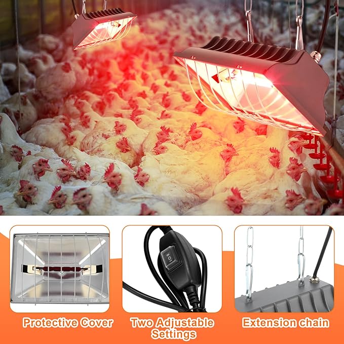 2 Pcs Chicken Coop Heater Set, Adjustable Chicken Heater 90w to 175w and Stainless Steel Water Heated Base Poultry Radiant Heater Chicken House Heating Accessories for Chick Pet Dog Cat