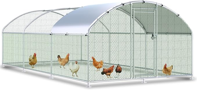 Large Metal Chicken Coop Run, 19.2x9.8x6.2 ft Chicken Runs for Yard with Cover, Walk-in Chicken Pen for 18-24 Hens, Anti-Rust Poultry Cage with Stable Wind-Resistant Dome Roof Design