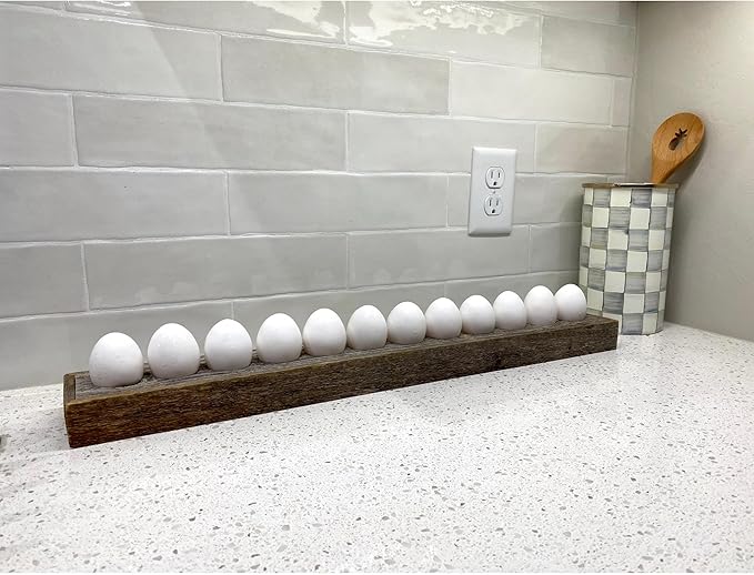 BarnwoodUSA Countertop Egg Holder – 12-Egg Reclaimed Wood Tray for Farm Fresh Eggs, Weathered Gray