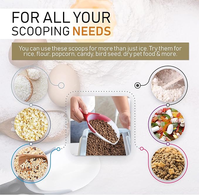 Spring Chef Red Magnetic Ice Scoop for Freezer & Ice Machine - Multifunctional BPA-Free Plastic Scoop with Soft Grip Handle - Kitchen Food Scooper for Flour, Rice, Popcorn, Dog Food - Dishwasher Safe