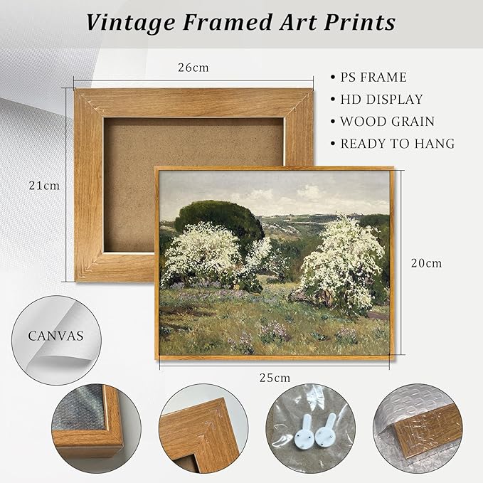 Rustic Landscape Pictures Farmhouse Wildflower Painting Vintage Farmhouse Posters Countryside Canvas Wall Art Nature Scenery Pictures Retro Landscape Artwork Antique Farmhouse Wall Art 8x10in Framed